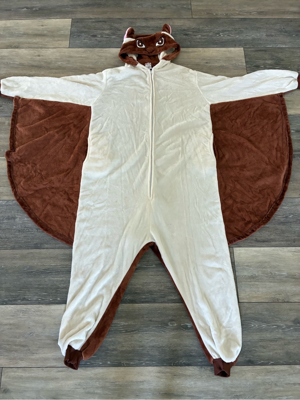 Adult Brown and Cream flying Squirrel Onesie costume - Cozy Hooded Jumpsuit
